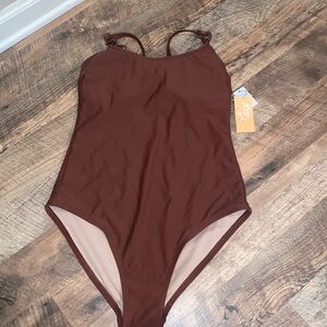 NWT & NWOT Kona Sol Brown 1 Piece Swimsuit with Adjustable Spaghetti Straps Med